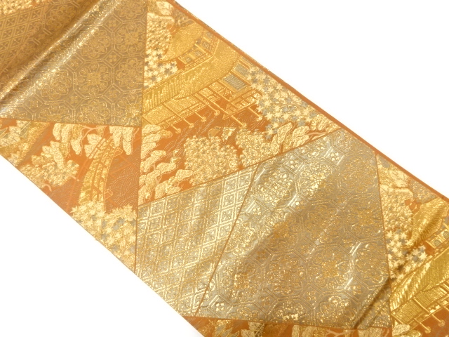 切りばめ風　屋敷に古典柄織り出し　袋帯